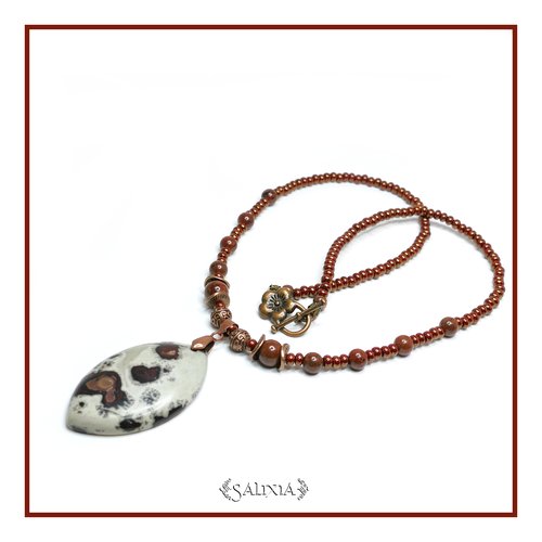 Pièce unique - collier "marissa" pendentif pierre fine de jaspe grain de café et d'obsidienne acajou (#c143 p158)