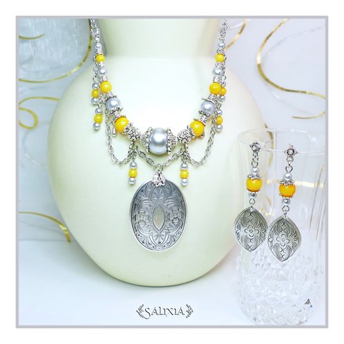 Pièce unique - collier lagherta rare pendentif médiéval perles de jade, chaine acier inoxydable (#c145 p160)