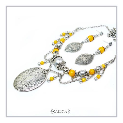 Pièce unique - collier lagherta rare pendentif médiéval perles de jade, chaine acier inoxydable (#c145 p160)