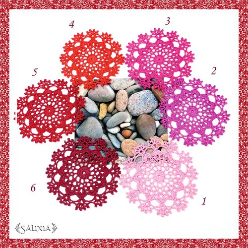 Série  "camaieu rouge et rose" 6 petits napperons dentelle au crochet (en lot ou unitaire) - sous-verres / bibelots / décoration