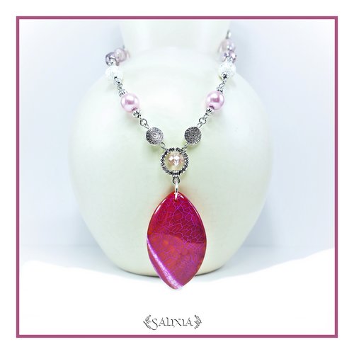 Pièce unique - collier "marissa" pendentif pierre fine d'agate veine de dragon chaine et mousqueton acier inoxydable (#c146 p161)