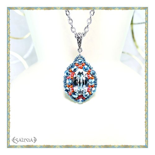 Pièce unique - collier "samara" inspiration renaissance, pendentif en cristal, chaîne et mousqueton acier inoxydable (#c147)
