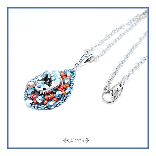 Pièce unique - collier "samara" inspiration renaissance, pendentif en cristal, chaîne et mousqueton acier inoxydable (#c147)