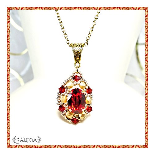 Pièce unique - collier "samara" inspiration renaissance, pendentif en cristal, chaîne et mousqueton acier inoxydable doré (#c148)