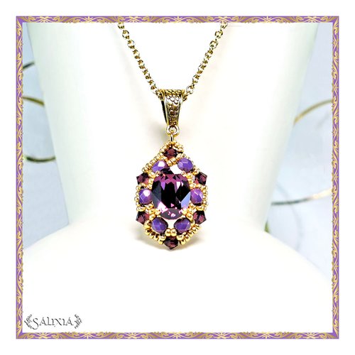 Pièce unique - collier "samara" inspiration renaissance, pendentif en cristal, chaîne et mousqueton acier inoxydable doré (#c149)