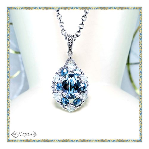 Vendu - pièce unique - collier "samara" inspiration renaissance, pendentif en cristal, chaîne et mousqueton acier inoxydable (#c150)