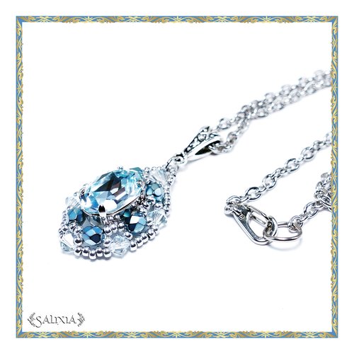 Vendu - pièce unique - collier "samara" inspiration renaissance, pendentif en cristal, chaîne et mousqueton acier inoxydable (#c150)