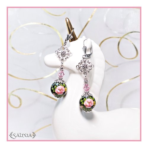 Boucles d'oreilles collection "fleurs du japon" perles tensha dormeuses ou crochets en acier inoxydable au choix (#bo485)