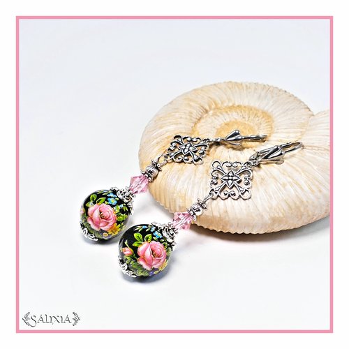 Pièce rare - boucles d'oreilles collection "fleurs du japon" perles tensha dormeuses ou crochets au choix (#bo485)
