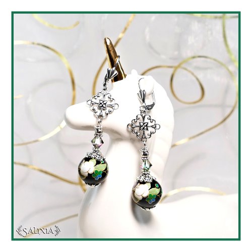 Boucles d'oreilles collection "fleurs du japon" perles tensha dormeuses ou crochets en acier inoxydable au choix (#bo487)
