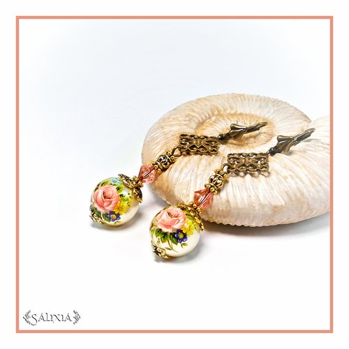 Pièce rare - boucles d'oreilles collection "fleurs du japon" perles tensha dormeuses ou crochets au choix (#bo488.a)