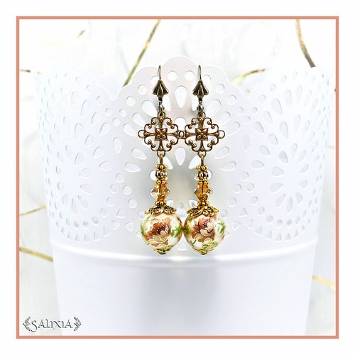 Pièce rare - boucles d'oreilles collection "fleurs du japon" perles tensha dormeuses ou crochets au choix (#bo489)