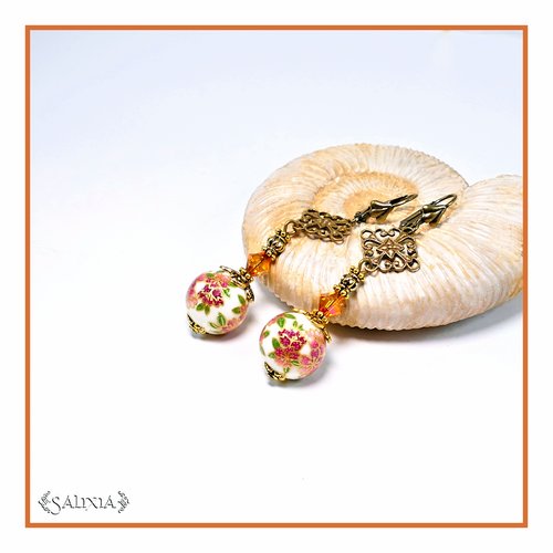Pièce rare - boucles d'oreilles collection "fleurs du japon" perles tensha dormeuses ou crochets au choix (#bo490)