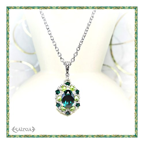 Pièce unique - collier "samara" inspiration renaissance, pendentif en cristal, chaîne et mousqueton acier inoxydable (#c151)