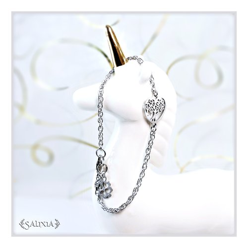 Bracelet connecteur coeur arbre de vie chaine torsadée double en acier inoxydable (#bc149)