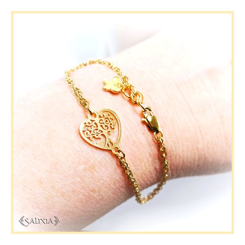 Bracelet connecteur arbre de vie chaine torsadée double en acier inoxydable doré (#bc150)