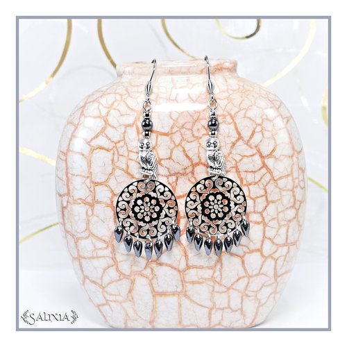 Boucles d'oreilles petites chouettes argentées rosaces et crochets en acier inoxydable (#bo493)
