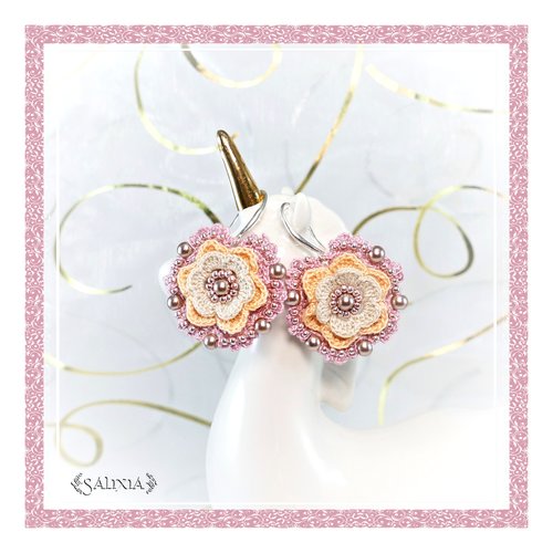 Boucles d'oreilles "fleurs" au crochet d'art crochets au choix (#bo-c15)
