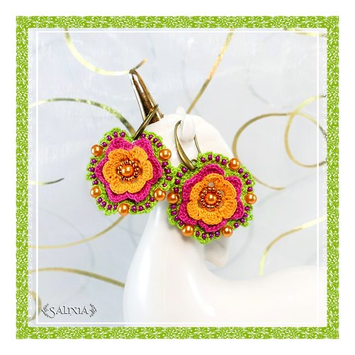 Boucles d'oreilles "fleurs" au crochet d'art crochets au choix (#bo-c19)