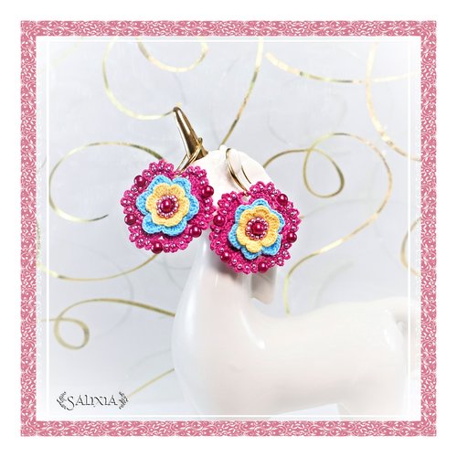 Boucles d'oreilles "fleurs" au crochet d'art crochets au choix (#bo-c20)