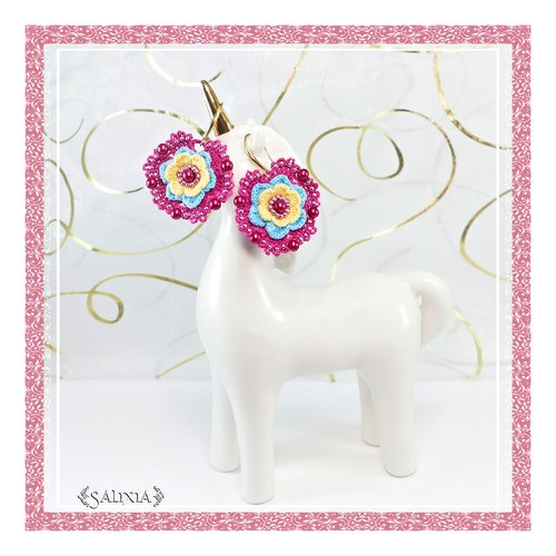 Boucles d'oreilles "fleurs" au crochet d'art crochets au choix (#bo-c20)