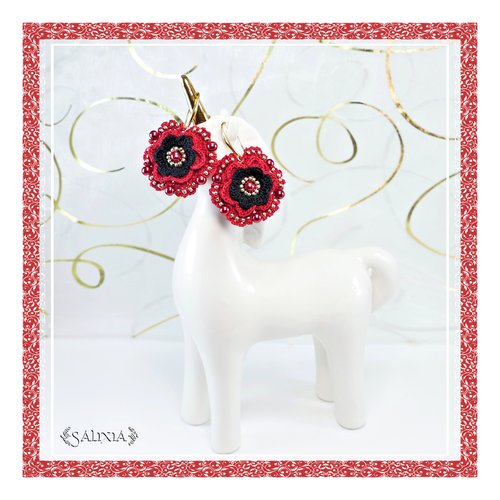 Boucles d'oreilles "fleurs" au crochet d'art crochets au choix (#bo-c21)