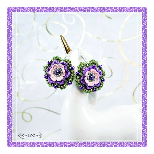Boucles d'oreilles "fleurs" au crochet d'art crochets au choix (#bo-c23)
