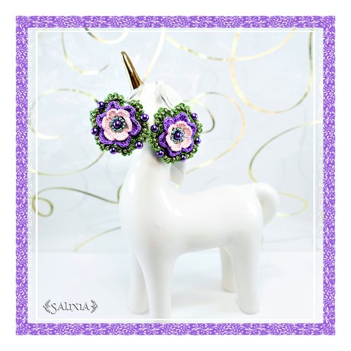 Boucles d'oreilles "fleurs" au crochet d'art crochets au choix (#bo-c23)