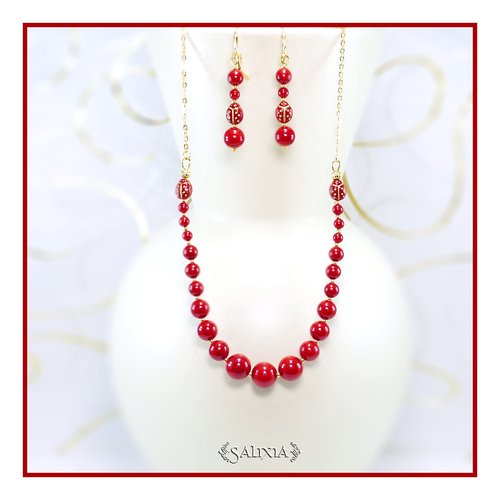 Collier milana coccinelles jade rouge passion choix de la taille (#c159 p163)