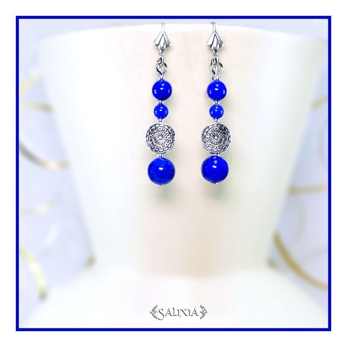 Boucles d'oreilles "milana" jade bleu lapis lazuli dormeuses plaqué argent ou crochets acier inoxydable (#bo508 p165)