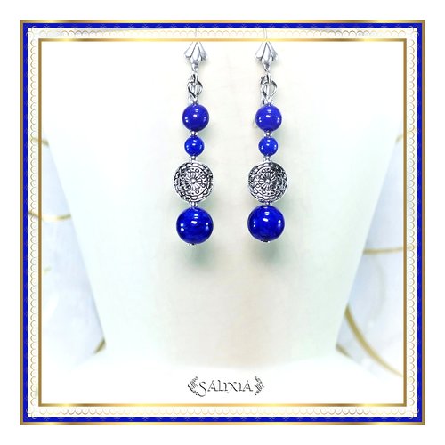 Boucles d'oreilles "milana" jade bleu lapis lazuli dormeuses plaqué argent ou crochets acier inoxydable (#bo508 p165)