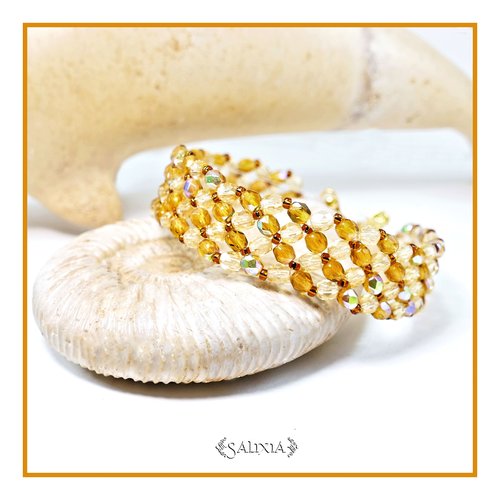 Bracelet nora esprit ambre baltique perles de bohème aurore boréale fermoir à clip déployant (#bc156)
