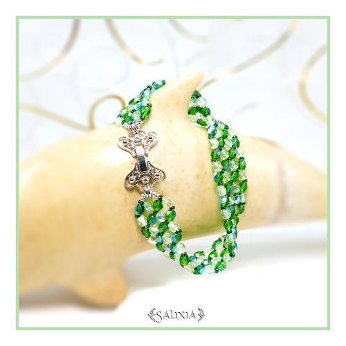 Bracelet nora esprit green amazone perles de bohème aurore boréale fermoir à clip déployant (#bc157)