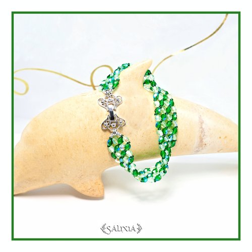Bracelet nora esprit green amazone perles de bohème aurore boréale fermoir à clip déployant (#bc157)