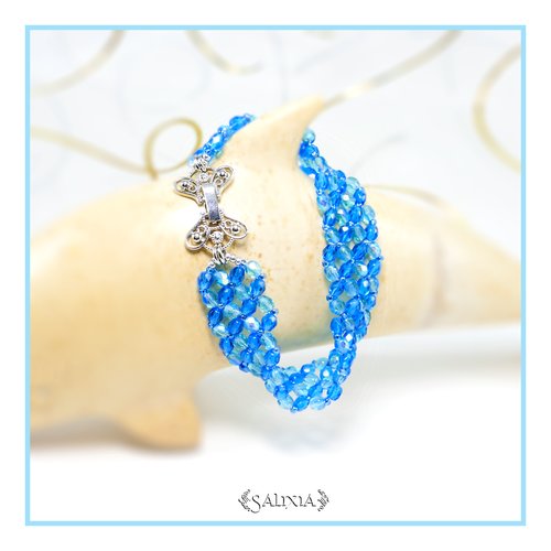 Bracelet nora esprit blue caraïbes perles de bohème aurore boréale fermoir à clip déployant (#bc158)