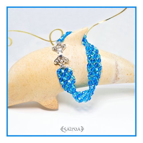 Bracelet nora esprit blue caraïbes perles de bohème aurore boréale fermoir à clip déployant (#bc158)