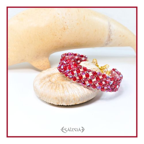 Bracelet nora esprit red volcano perles de bohème aurore boréale fermoir à clip déployant (#bc159)
