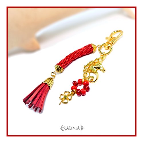 Bijou de sac porte clefs licorne dorée trèfle 4 feuilles porte bonheur (#bds15)