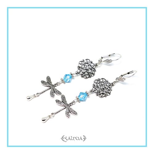 Boucles d'oreilles libellules laiton style victorien très haute qualité cristal bleu turquoise dormeuses ou crochets au choix (#bo511)