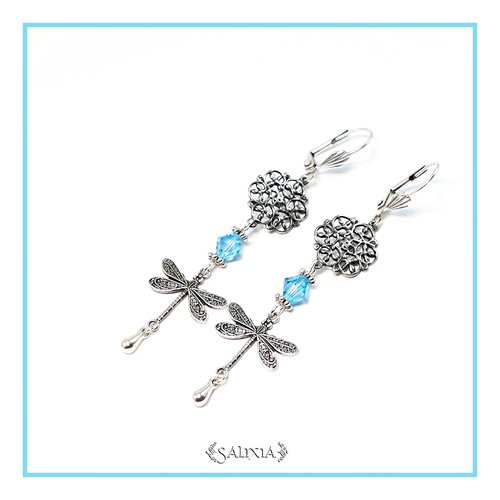 Boucles d'oreilles libellules laiton style victorien très haute qualité cristal bleu turquoise dormeuses ou crochets au choix (#bo511)