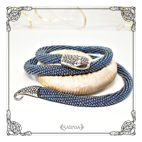 Pièce unique - collier serpent ouroboros bleu (#c164)
