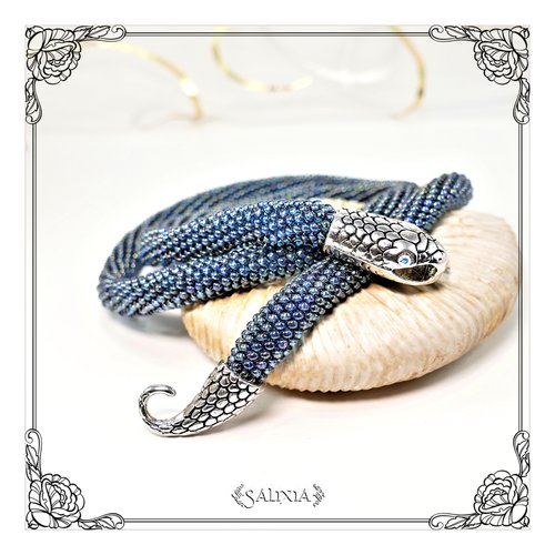 Pièce unique - collier serpent ouroboros bleu (#c164)