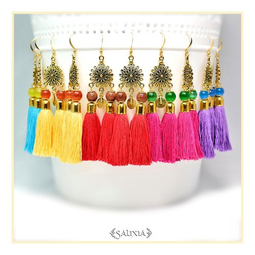 Boucles d'oreilles "soleil inca" crochets acier inoxydable doré (#bo-p1 à p5)