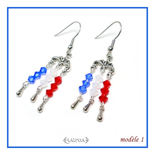 3 modèles disponibles : boucles d'oreilles cristal bleu blanc rouge crochets en acier inoxydable (#bo 81à 83)