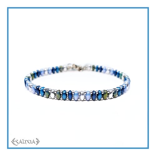 Bracelet "mila" blue perles de bohème fermoir toggle ou mousqueton acier inoxydable (#bc160 p168)