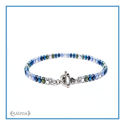 Bracelet "mila" blue perles de bohème fermoir toggle ou mousqueton acier inoxydable (#bc160 p168)