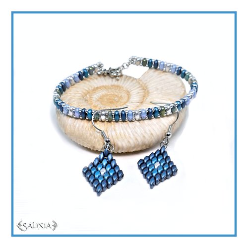 Boucles d'oreilles tissées "mila" blue crochets acier inoxydable (#bo519 p168)