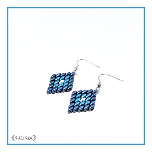 Boucles d'oreilles tissées "mila" blue crochets acier inoxydable (#bo519 p168)