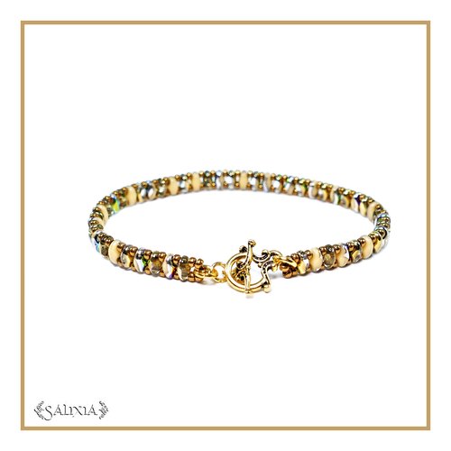Bracelet "mila" gold perles de bohème fermoir toggle ou mousqueton acier inoxydable doré (#bc161 p169)