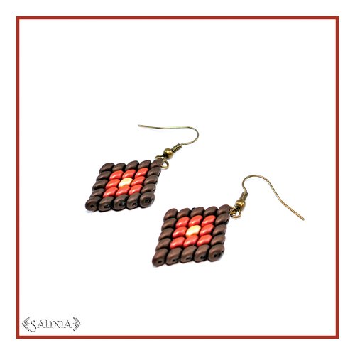 Boucles d'oreilles tissées "mila" red crochets bronze ou en acier inoxydable doré (#bo521 p170)